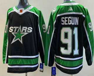 Mens Dallas Stars #91 Tyler Seguin Black 2022 Reverse Retro Authentic Jersey